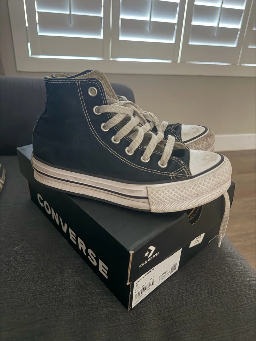 Converse Kids Black High Top Sneakers with White Laces